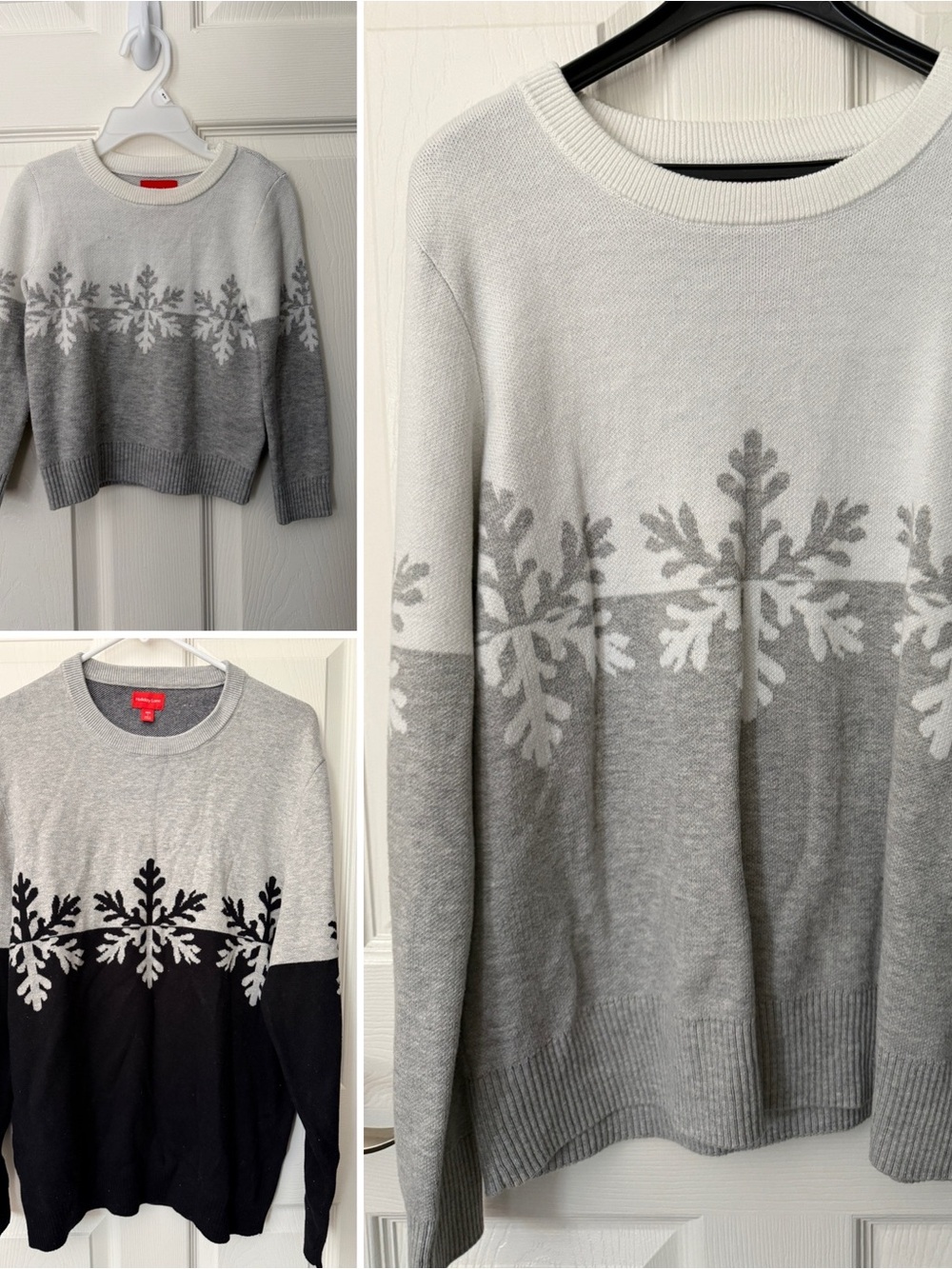 Family Matching Holiday Sweaters Set Mom (M) Dad (L) Girl (3T) lot snow flakes